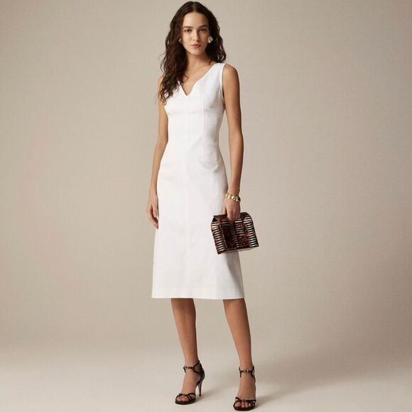 J. Crew Corset midi dress in stretch twill in White Size 10 NWT CI668 - Picture 1 of 12